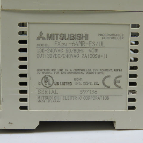 Mitsubishi FX2n-64MR-ES/UL Programmable Controller PLC 100-240VAC (No Covers)