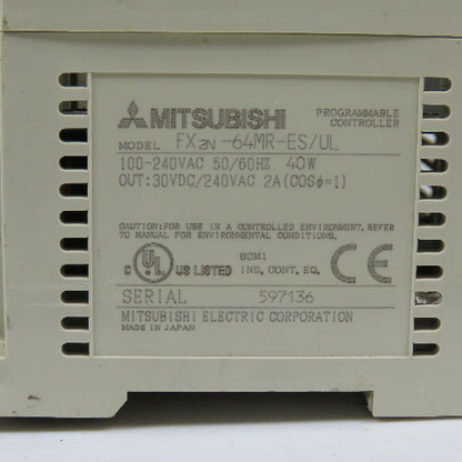Mitsubishi FX2n-64MR-ES/UL Programmable Controller PLC 100-240VAC (No Covers)