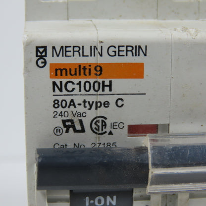 Merlin Gerin NC100H Multi 9 Type C 3-Pole 80A Rail Mount Circuit Breaker 240VAC
