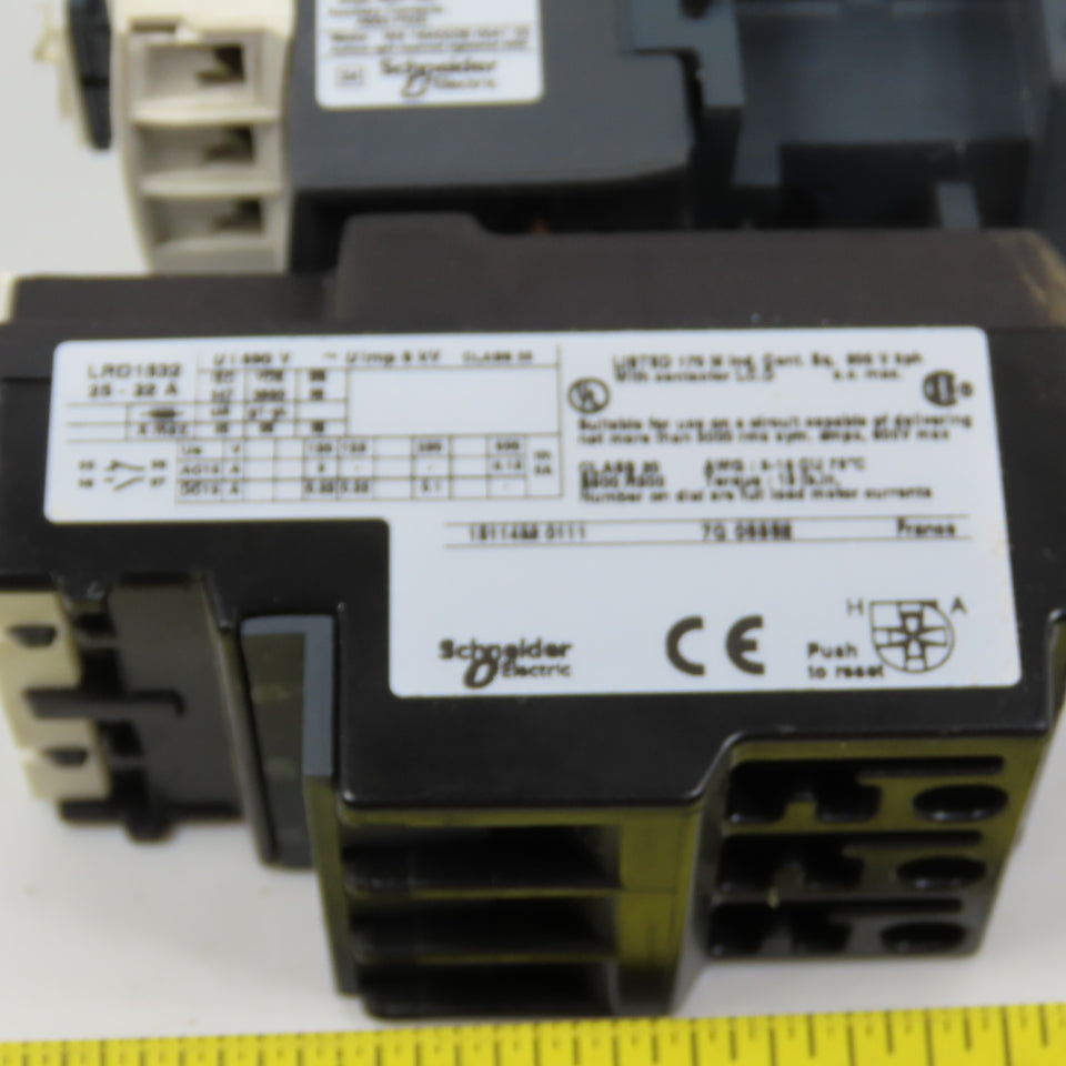 Schneider LC1D32 50A 600VAC Contactor 220V Coil W/ LRD1532 Overload Relay 25-32A