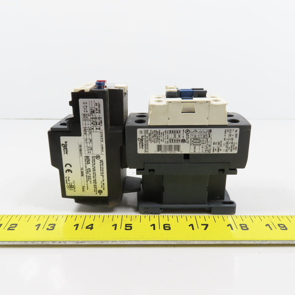 Schneider LC1D32 50A 600VAC Contactor 220V Coil W/ LRD1532 Overload Relay 25-32A