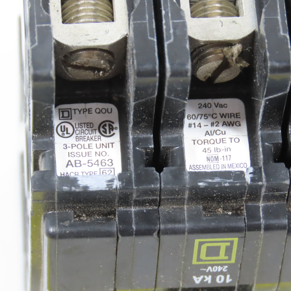 Square D Type QOU 3-Pole 50A Circuit Breaker 240VAC