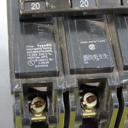 Siemens Gould BQ3B020 Type BQ 3-Pole 20A Circuit Breaker 240VAC Lot Of 2