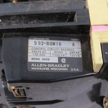 Allen Bradley 509-A0J Size 0 Motor Starter 600V 5HP 24V Coil Overload 592-B0W16