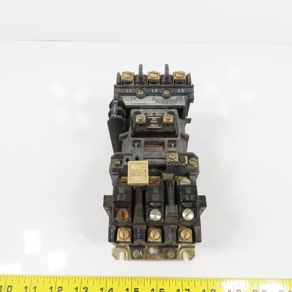 Allen Bradley 509-A0J Size 0 Motor Starter 600V 5HP 24V Coil Overload 592-B0W16