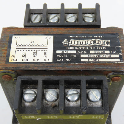 Southern Pride E1001 0.075kVA Single Phase Transformer Pri 120/208/230V Sec 24V