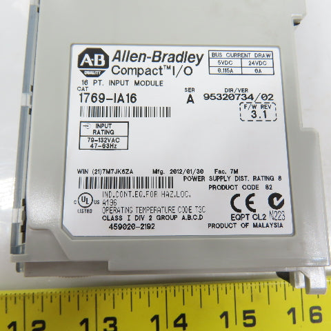 Allen Bradley 1769-IA16 Ser A Compact I/O 16 PT. Input Module F/W 3.1