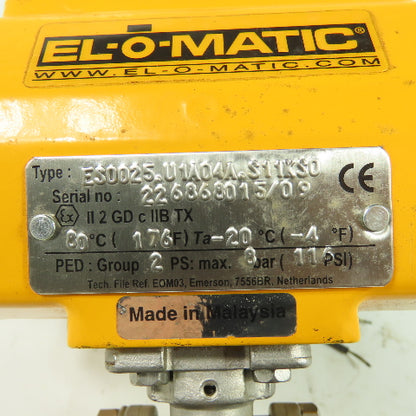 El-o-matic ES0025.U1A04A.S11KSO 116PSI Pneumatic Valve Actuator W/3/4"Ball Valve