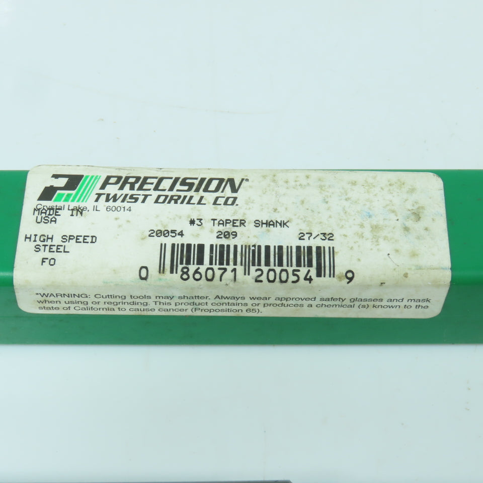 Precision Twist 20054 27/32" 2-Flute HSS Drill Bit 118° Tip Morse Taper MT3 11"L