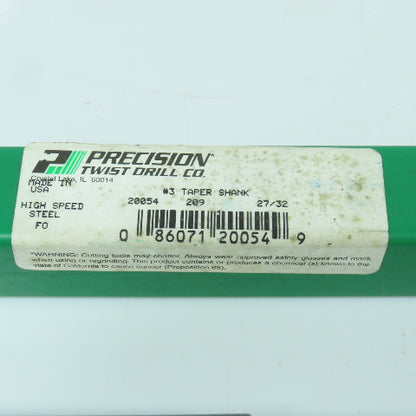 Precision Twist 20054 27/32" 2-Flute HSS Drill Bit 118° Tip Morse Taper MT3 11"L