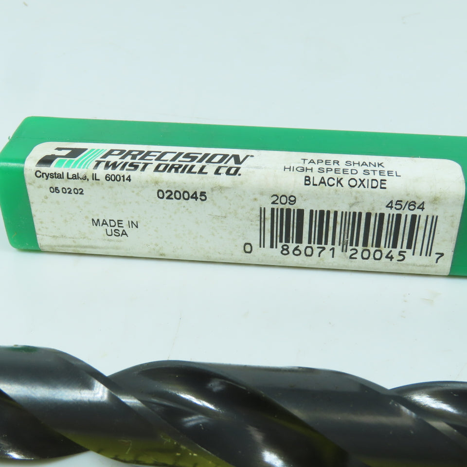 Precision Twist 020045 45/64" 2-Flute HSS Drill Bit 118° Tip Morse Taper MT2