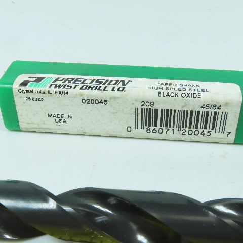 Precision Twist 020045 45/64" 2-Flute HSS Drill Bit 118° Tip Morse Taper MT2