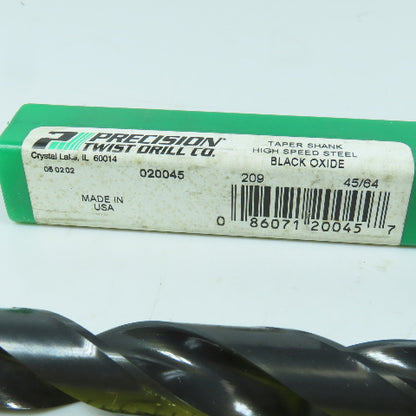 Precision Twist 020045 45/64" 2-Flute HSS Drill Bit 118° Tip Morse Taper MT2