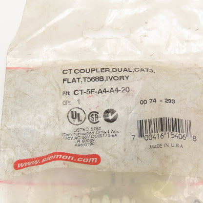Siemon Company CT-5F-A4-20 CT Coupler Dual CAT5 Ivory