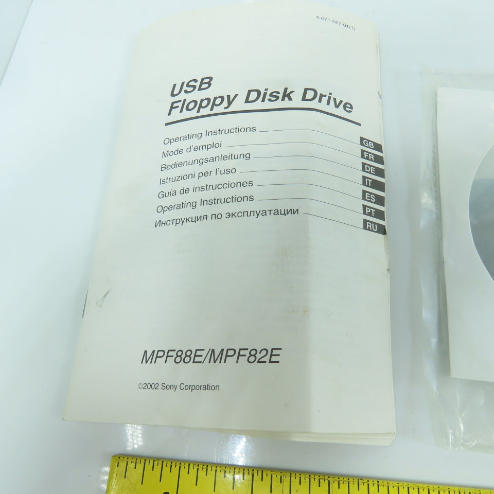 Sony MPF82E USB Floppy Disc Drive Device Driver W/ CD 3.1 & Mounting Assembly