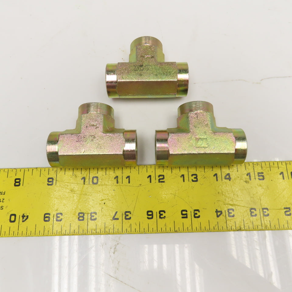 1/2" NPT Yellow Zinc TEE Fitting Lot Of 3
