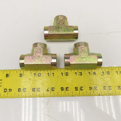 1/2" NPT Yellow Zinc TEE Fitting Lot Of 3