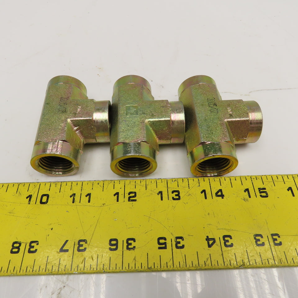 1/2" NPT Yellow Zinc TEE Fitting Lot Of 3