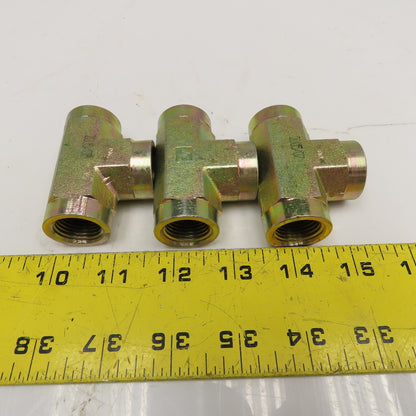 1/2" NPT Yellow Zinc TEE Fitting Lot Of 3