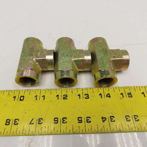 1/2" NPT Yellow Zinc TEE Fitting Lot Of 3