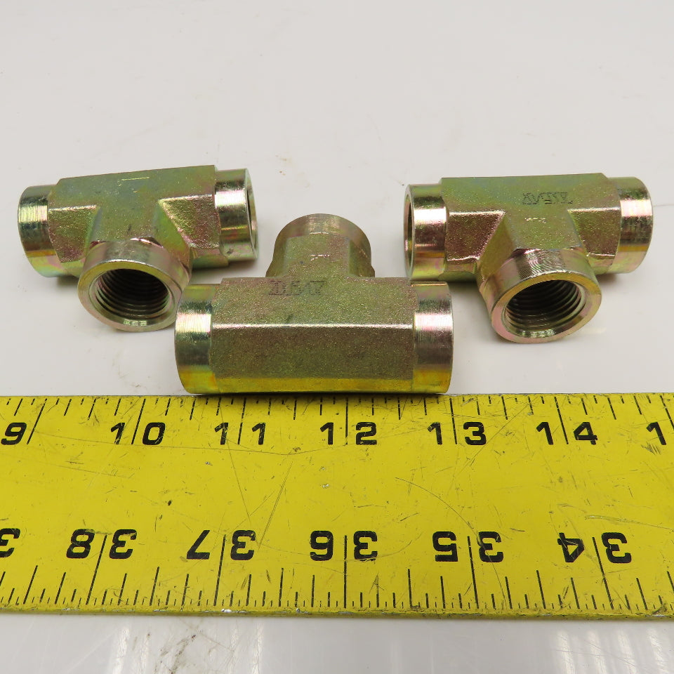 1/2" NPT Yellow Zinc TEE Fitting Lot Of 3