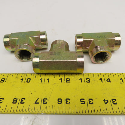 1/2" NPT Yellow Zinc TEE Fitting Lot Of 3