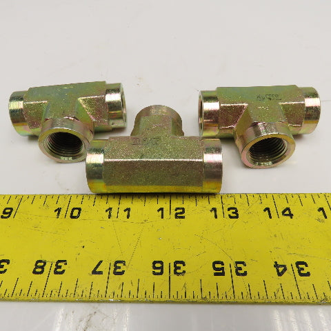 1/2" NPT Yellow Zinc TEE Fitting Lot Of 3