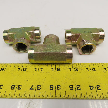 1/2" NPT Yellow Zinc TEE Fitting Lot Of 3