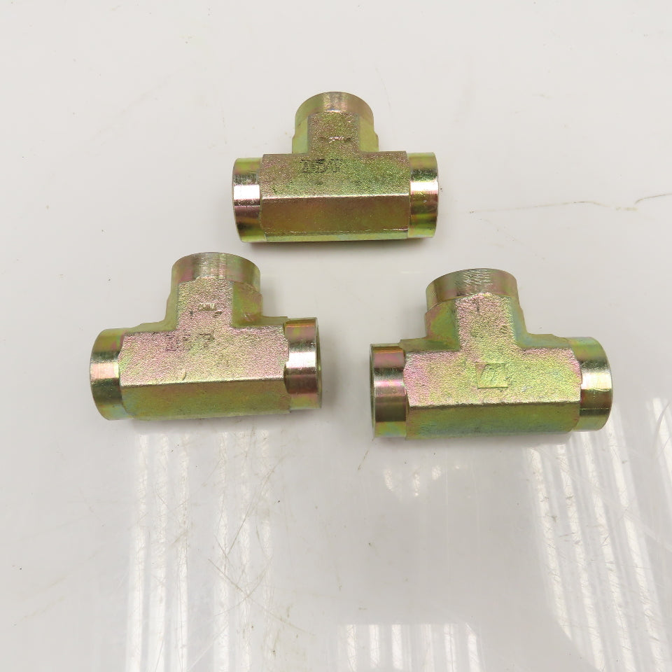 1/2" NPT Yellow Zinc TEE Fitting Lot Of 3