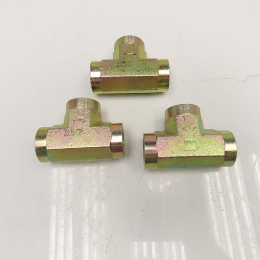1/2" NPT Yellow Zinc TEE Fitting Lot Of 3