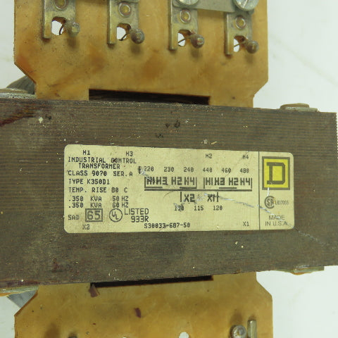 Square D K350D1 Class 9070 Transformer Ser A Pri 220/480V Sec 115/220V