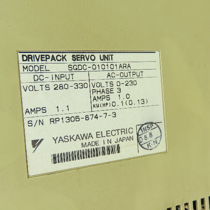 Yaskawa SGDC-010101ARA Servo Drive Unit 280/330VDC In 230VAC Out 3Ph 1A