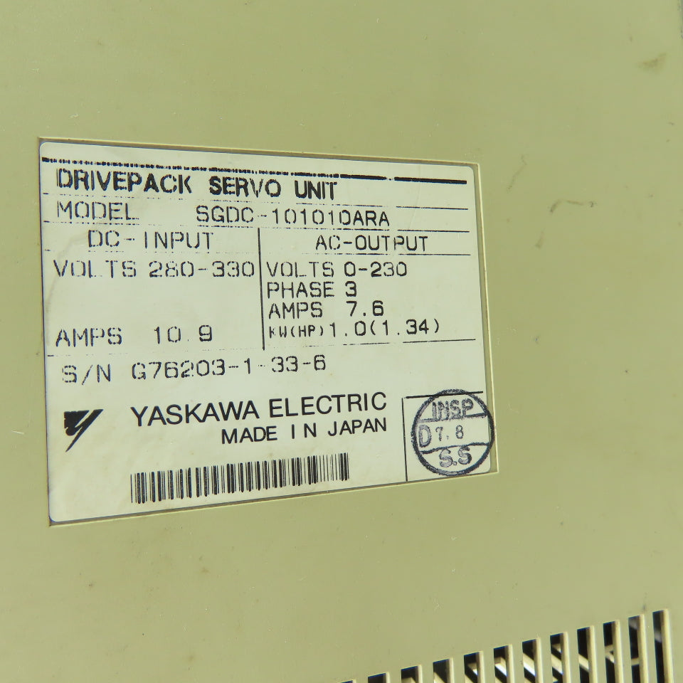 Yaskawa SGDC-101010ARA Servo Drive Unit 280/330VDC In 230VAC Out 3Ph 7.6A 1KW