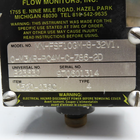 Universal Flow Monitors 0520-039C Type 4 0-8GPM Flow Monitor 1" NPT