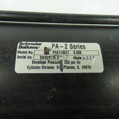 Schrader Bellows PAE110521 6.000 4" Bore Double Acting Pneum. Cylinder 6" Stroke