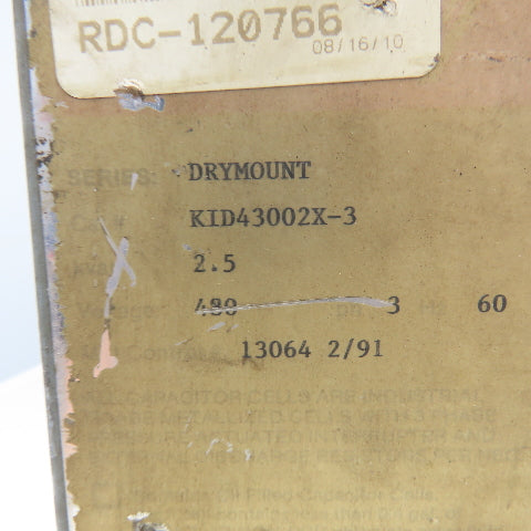 Myron Zucker KID43002X-3 480V 3Ph 2.5kVar Drymount Capacitor