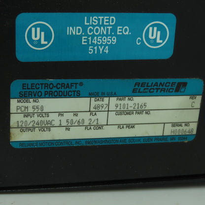 Electro-Craft PCM 550 9101-2165 120/240VAC Servo Controller 1Ph 50/60Hz 2/1FLA