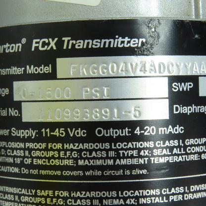 Barton FKGG04V4ADCYYAA FCX Transmitter 0-1500PSI 11-45VDC SWP 2170PSI