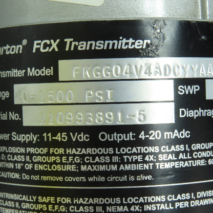 Barton FKGG04V4ADCYYAA FCX Transmitter 0-1500PSI 11-45VDC SWP 2170PSI