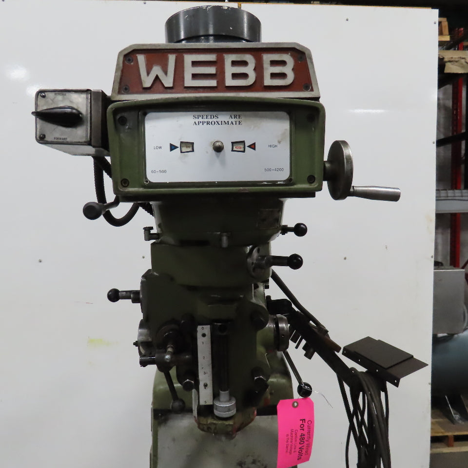 Webb 3VK 10"x50" Vertical Knee Mill Milling Machine 480V 3Ph X-Axis Autofeed R8
