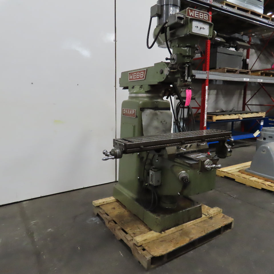 Webb 3VK 10"x50" Vertical Knee Mill Milling Machine 480V 3Ph X-Axis Autofeed R8