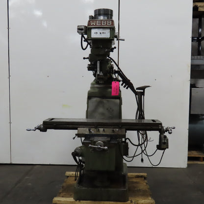 Webb 3VK 10"x50" Vertical Knee Mill Milling Machine 480V 3Ph X-Axis Autofeed R8