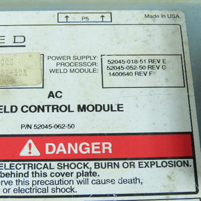 Square D 1400640 52045-018-51 Rev E Ac Weld Control Module W/ 52045-052-50