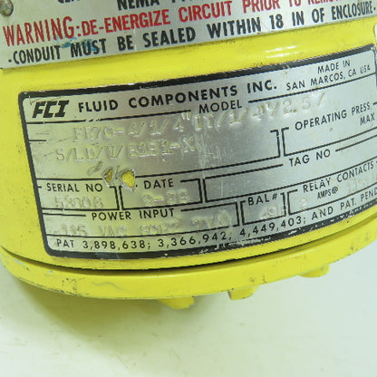 Fluid Components FR70-4/ 1/4" IT/1/4'/2.5" Flow Control Switch 115VAC