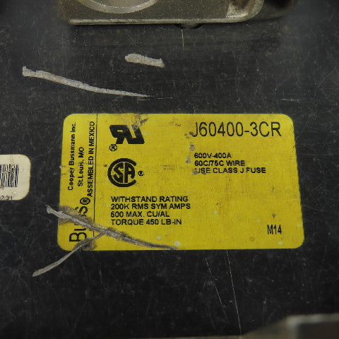 Buss J60400-3CR 600V Fuse Block 400A 60C/75C Wire Class J