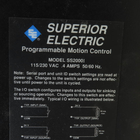 Superior Electric SS2000I Programmable Motion Controller 115/230VAC 0.4A