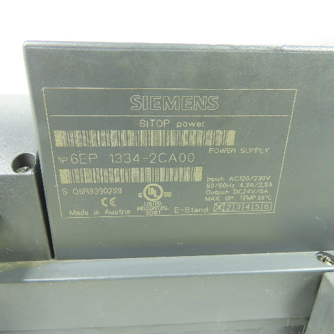 Siemens 6EP 1334-2CA00 Power Supply 120/230VAC Input 24VDC Output 8A 50/60Hz