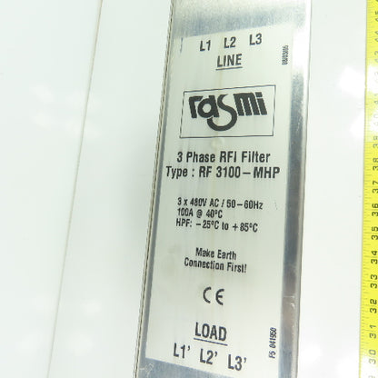Rasmi RF 3100-MHP RFI Filter 3Ph 480VAC 100A 50/60Hz