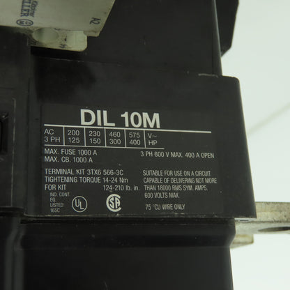 Moeller DIL10M 600V Contactor 3-Pole 400A 240V Coil