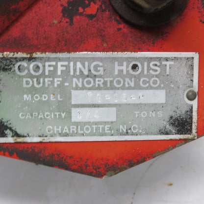 Coffing TG-05-P 1/4 Ton Hoist Push Trolley 2-1/2" to 5" Beam Flange
